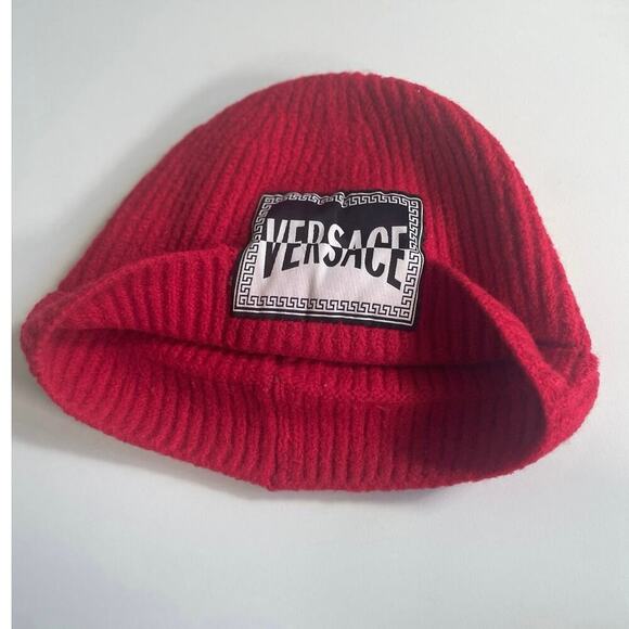 VERSACE KNITTED BEANIE HAT WOOL RED LOGO PATCHED MADE IN ITALY AUTHENTIC‎ ICONIC main image 7